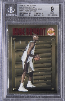 1996 Score Board "Autographed Basketball - Pure Performance" Gold #PP14 Kobe Bryant Rookie Card – BGS MINT 9